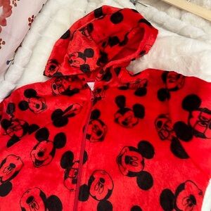 Disney Juniors 3/5 Red Black Full Zip Super Soft Fleece Mickey Mouse Hoodie